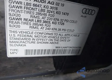 2019 Audi Q7 55 Premium from USA, damaged, VIN WA1LAAF73KD034766
